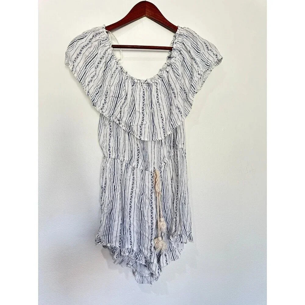 Lunik Off The Shoulder Romper White And Navy Size Large